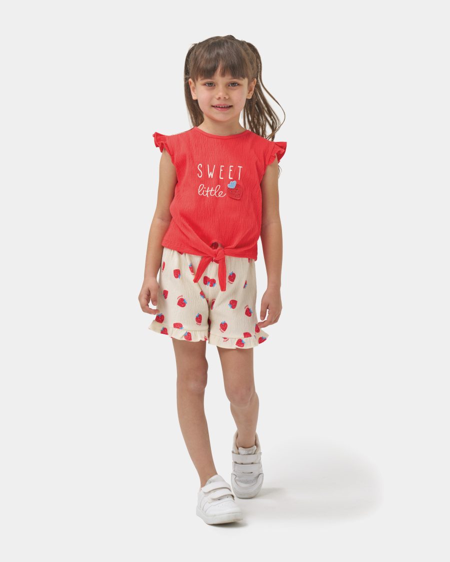 25369 1 scaled Girls Strawberry Tie Up Top & Shorts Set (2-5Y)