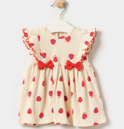 Baby Girls Strawberry Print Double Bow Dress (9-24M)