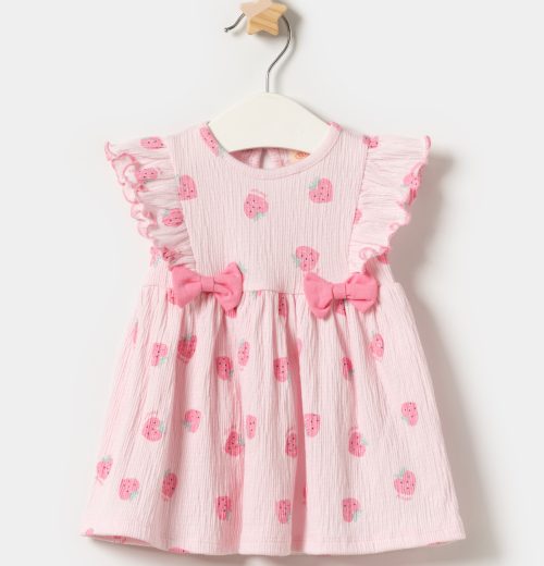 Baby Girls Strawberry Print Double Bow Dress (9-24M)