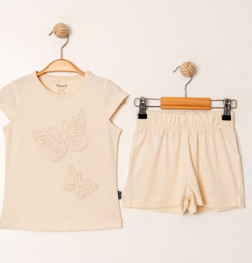 Girls Butterfly Embossed T-Shirt & Shorts Set  (3-6Y)