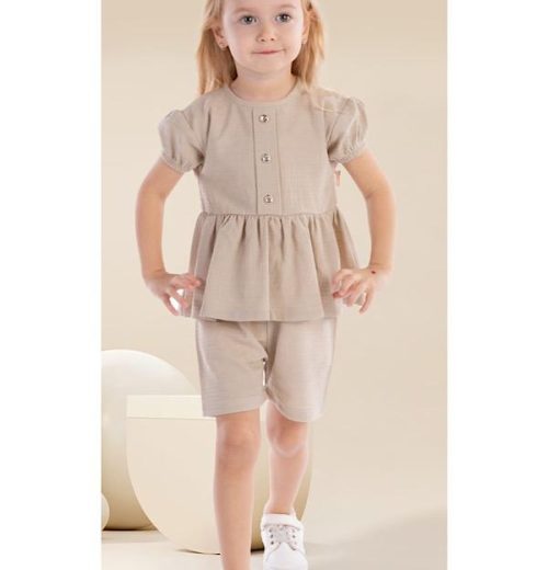Baby Girls Buttoned Short Sleeve Frilly Top & Shorts Set (9-24M)