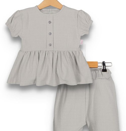 Baby Girls Buttoned Short Sleeve Frilly Top & Shorts Set (9-24M)