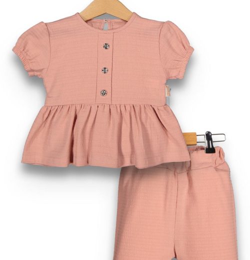 Baby Girls Buttoned Short Sleeve Frilly Top & Shorts Set (9-24M)