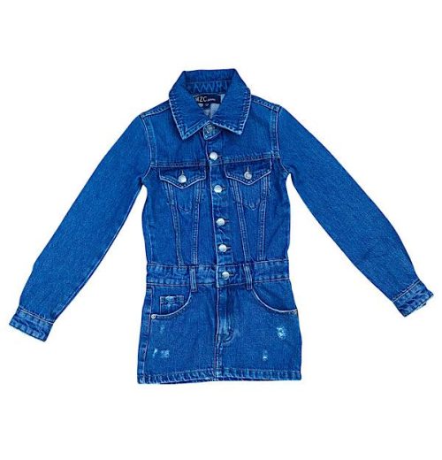Girls Double Pocket Metallic Buttoned Denim Dress (7-13Y)