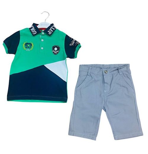 Boys Two Piece Panel Polo T-Shirt & Chino Shorts Sets (2-5Y)