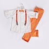 spot orange Boys Two Piece Polka Dot Shirt & Chinos Set with Bow Tie and Braces (6-9Y)