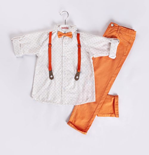 Boys Two Piece Polka Dot Shirt & Chinos Set with Bow Tie and Braces (6-9Y)
