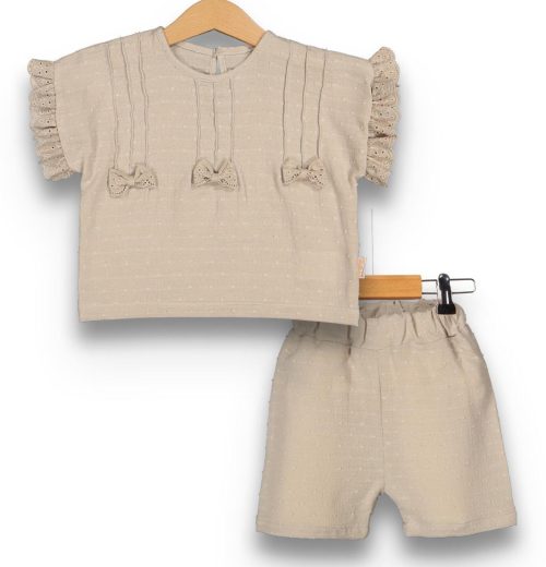 Baby Girls Triple Bow Frilly Sleeve T-Shirt & Shorts Set (9-24M)