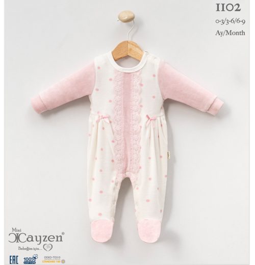 Baby Girls All in One Frilly Lace Bow Polka Dot Velour Spanish Romper (0-9M)