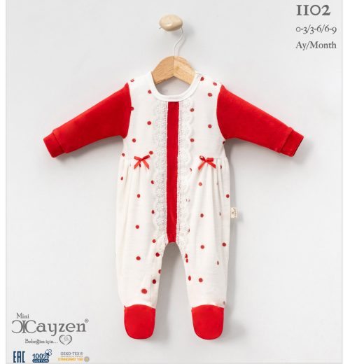 Baby Girls All in One Frilly Lace Bow Polka Dot Velour Spanish Romper (0-9M)