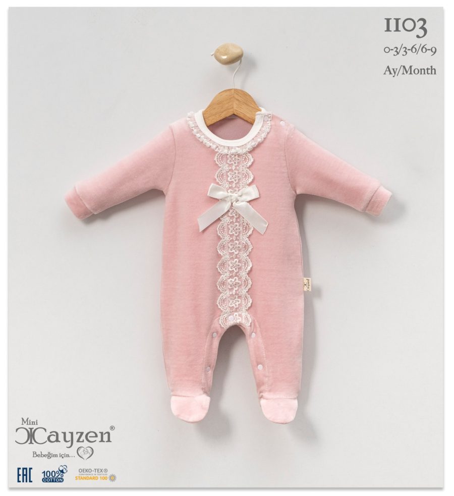 1103 pink Baby Girls All in One Frilly Lace Velour Spanish Romper (0-9M)