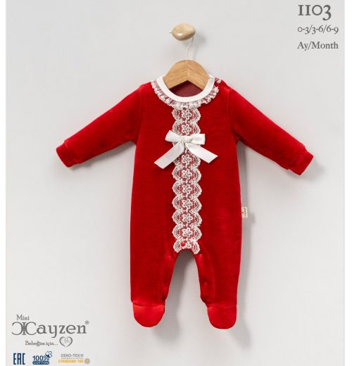 Baby Girls All in One Frilly Lace Velour Spanish Romper (0-9M)