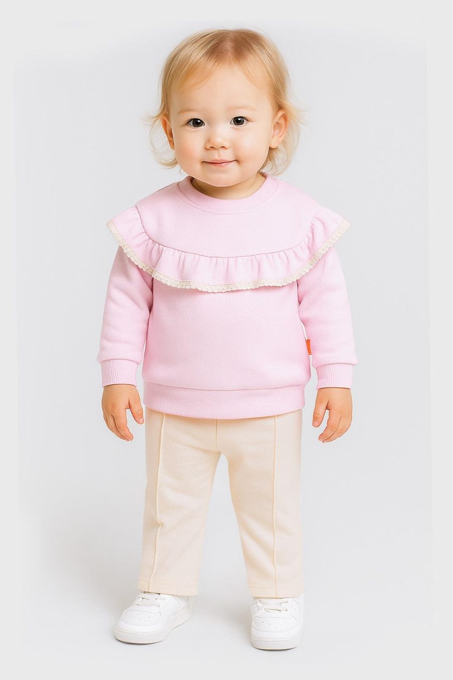 2441 pink Baby Girls Two Piece Frilly Top & Leggings Set (9-24M)