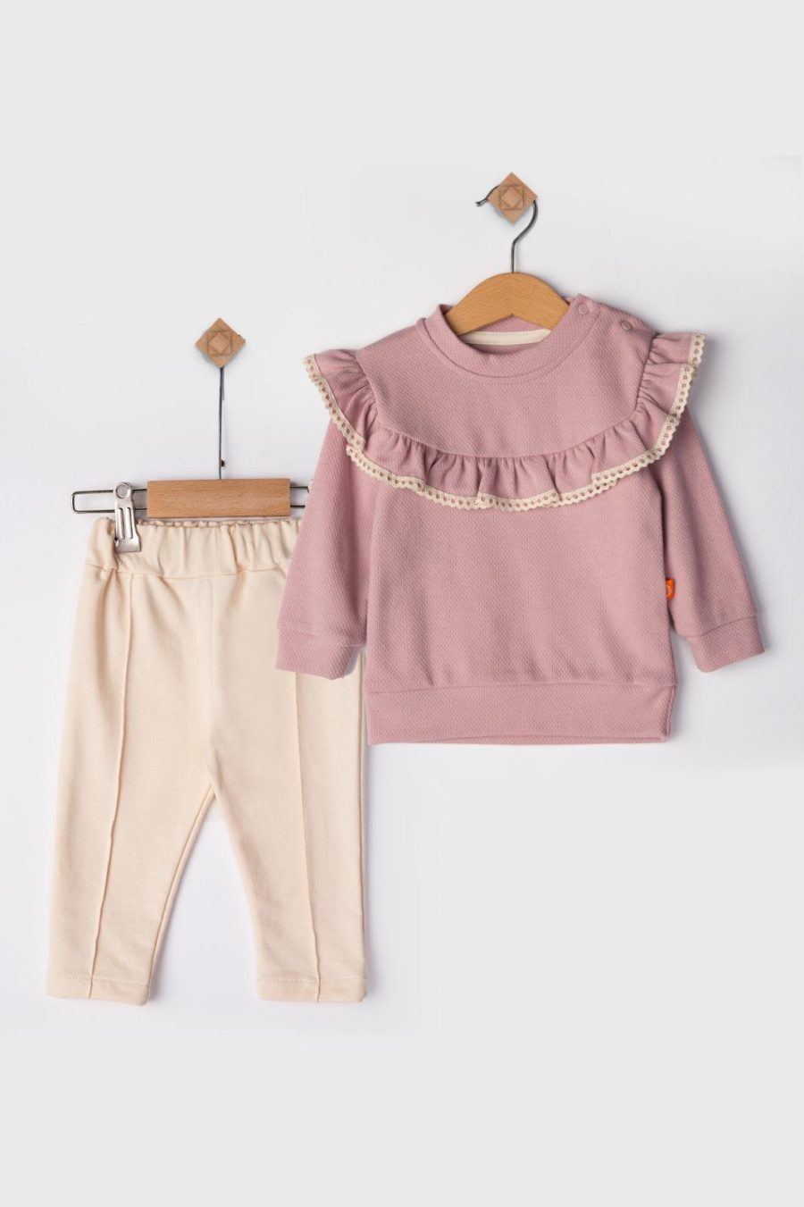 2441 rose Baby Girls Two Piece Frilly Top & Leggings Set (9-24M)