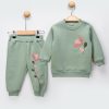2470 green Baby Girls Two Piece Flower Embossed Tracksuit (9-24M)