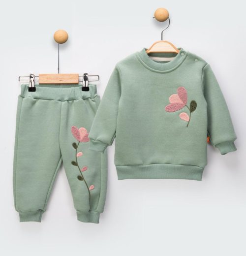 Baby Girls Two Piece Flower Embossed Tracksuit (9-24M)