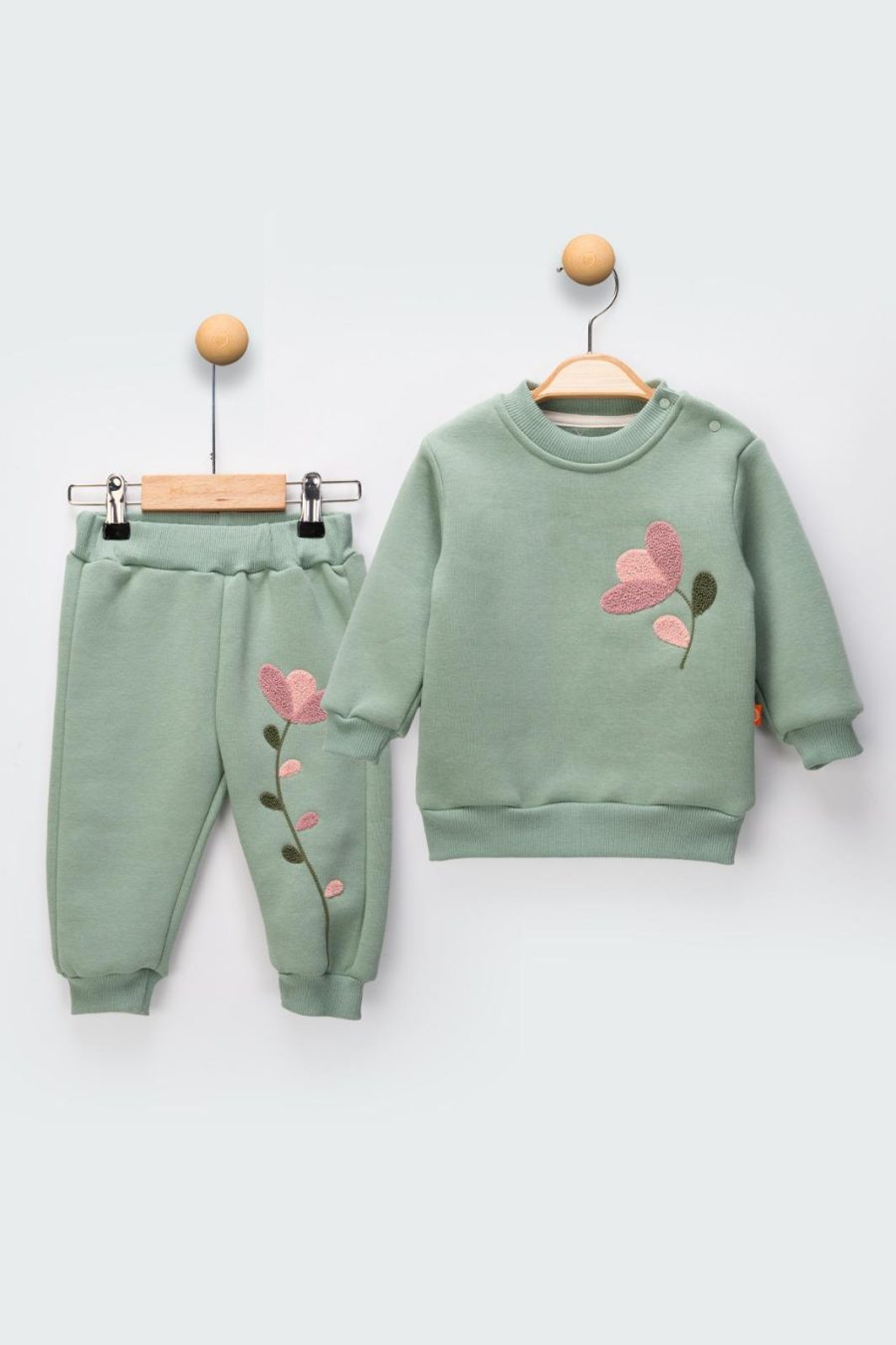 2470 green Baby Girls Two Piece Flower Embossed Tracksuit (9-24M)