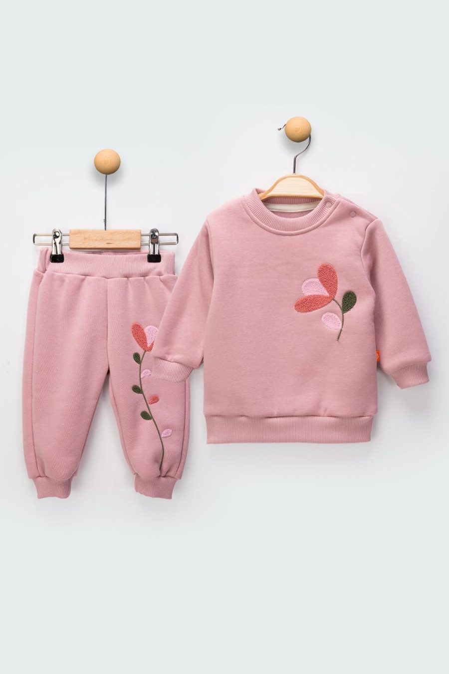 2470 rose Baby Girls Two Piece Flower Embossed Tracksuit (9-24M)