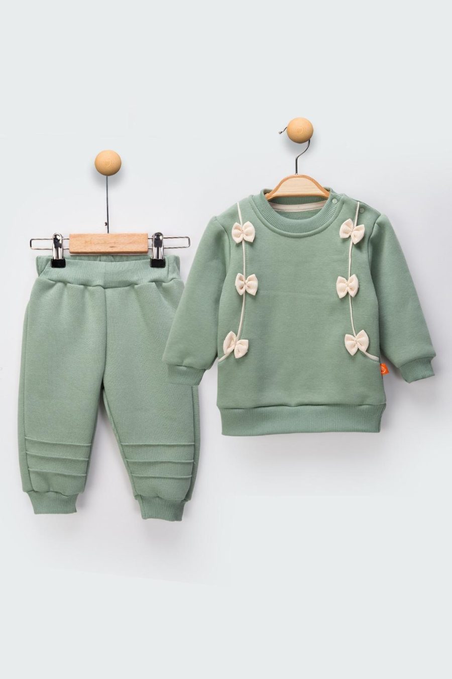 2472 green Baby Girls Two Piece Triple Bow Tracksuit (9-24M)