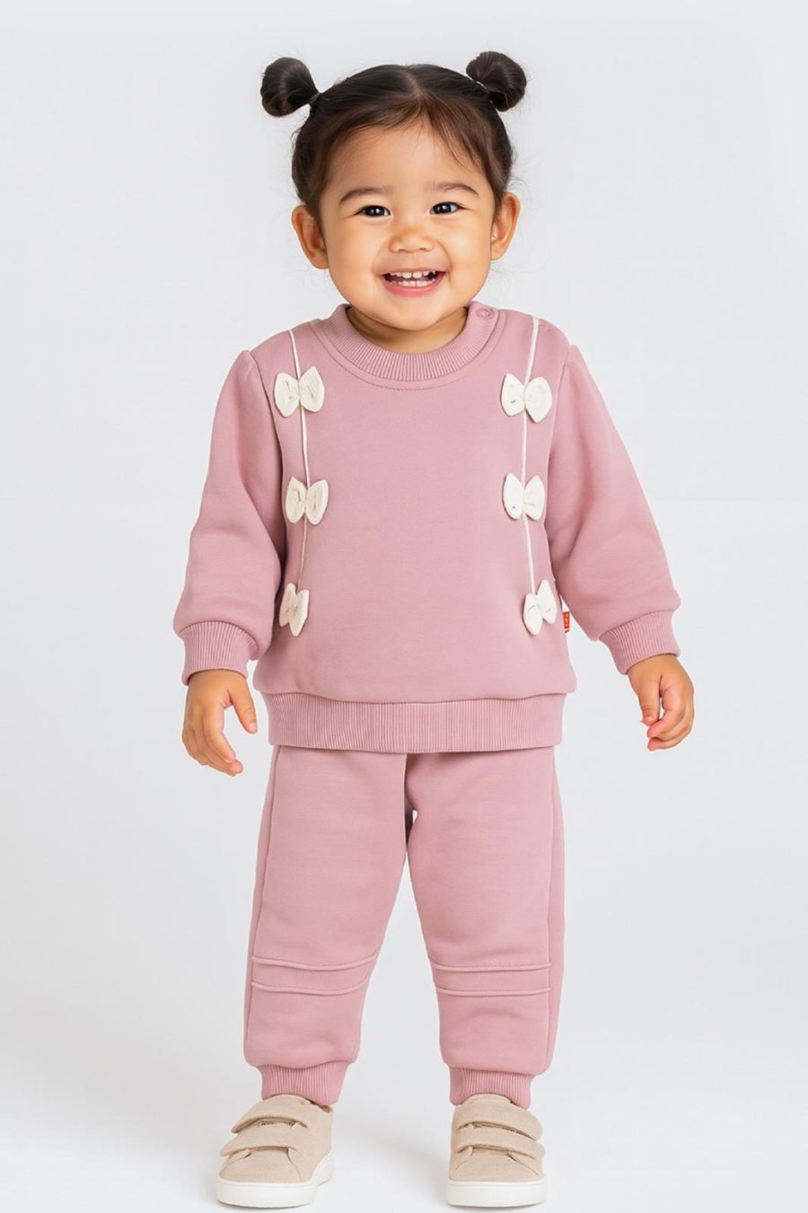 2472 pink Baby Girls Two Piece Triple Bow Tracksuit (9-24M)