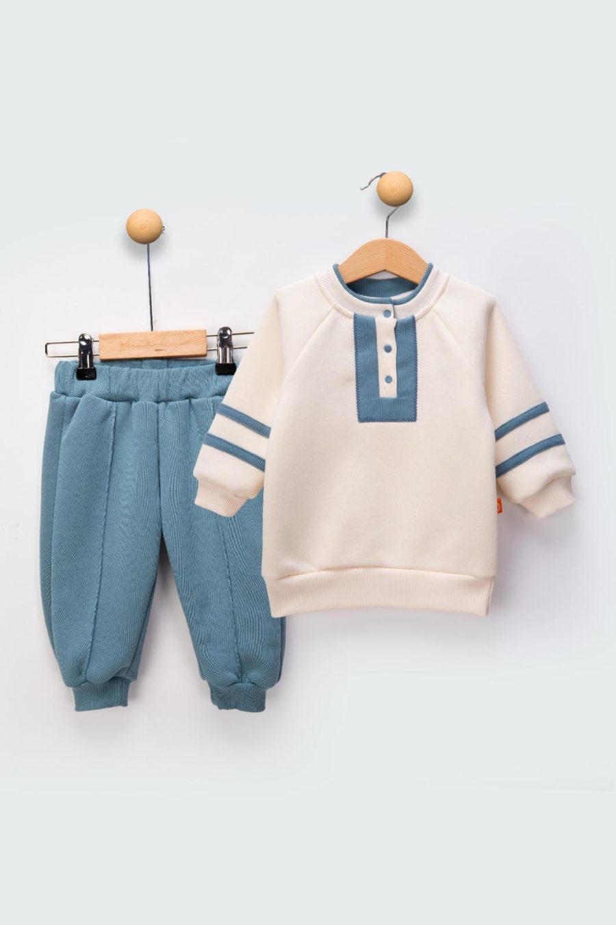 2485 blue Baby Boys Two Button Stripe Sleeve Tracksuit (9-24M)