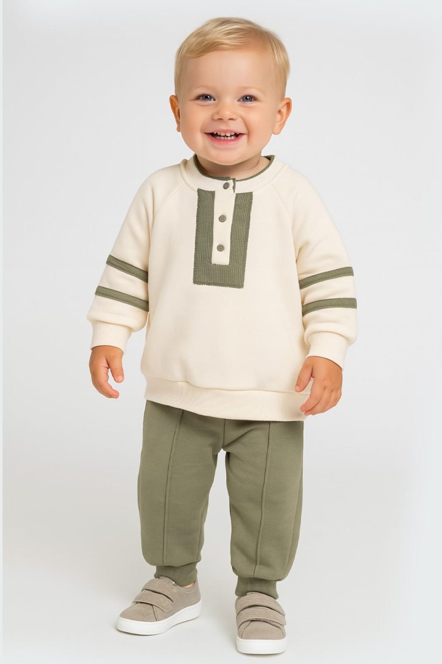 2485 green Baby Boys Two Button Stripe Sleeve Tracksuit (9-24M)