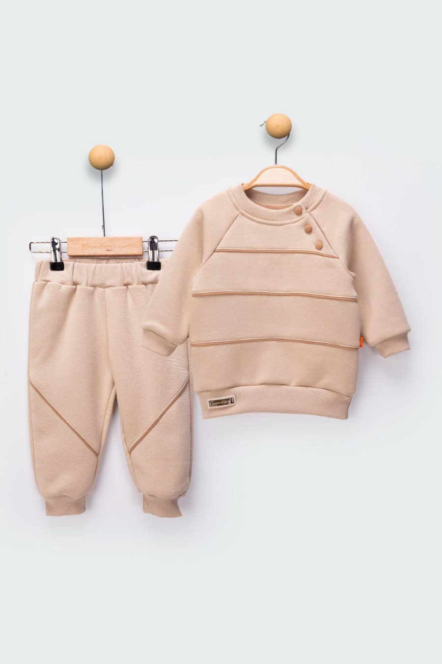 2491 beige Baby Boys Two Piece Pipping Panel Tracksuit (9-24M)