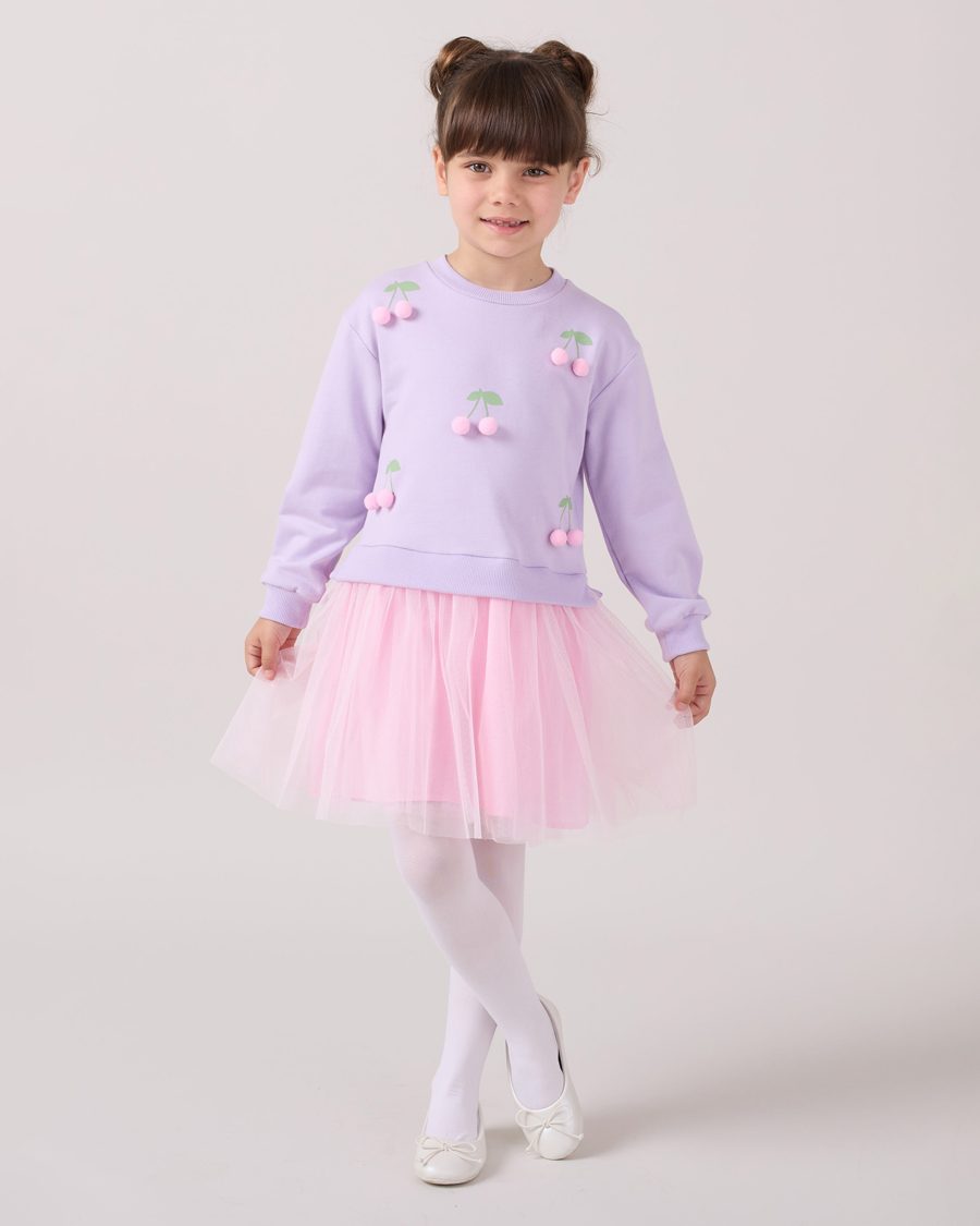 25500 6 scaled Girls Pom Pom Cherries Full Sleeve Dress (3-7Y)