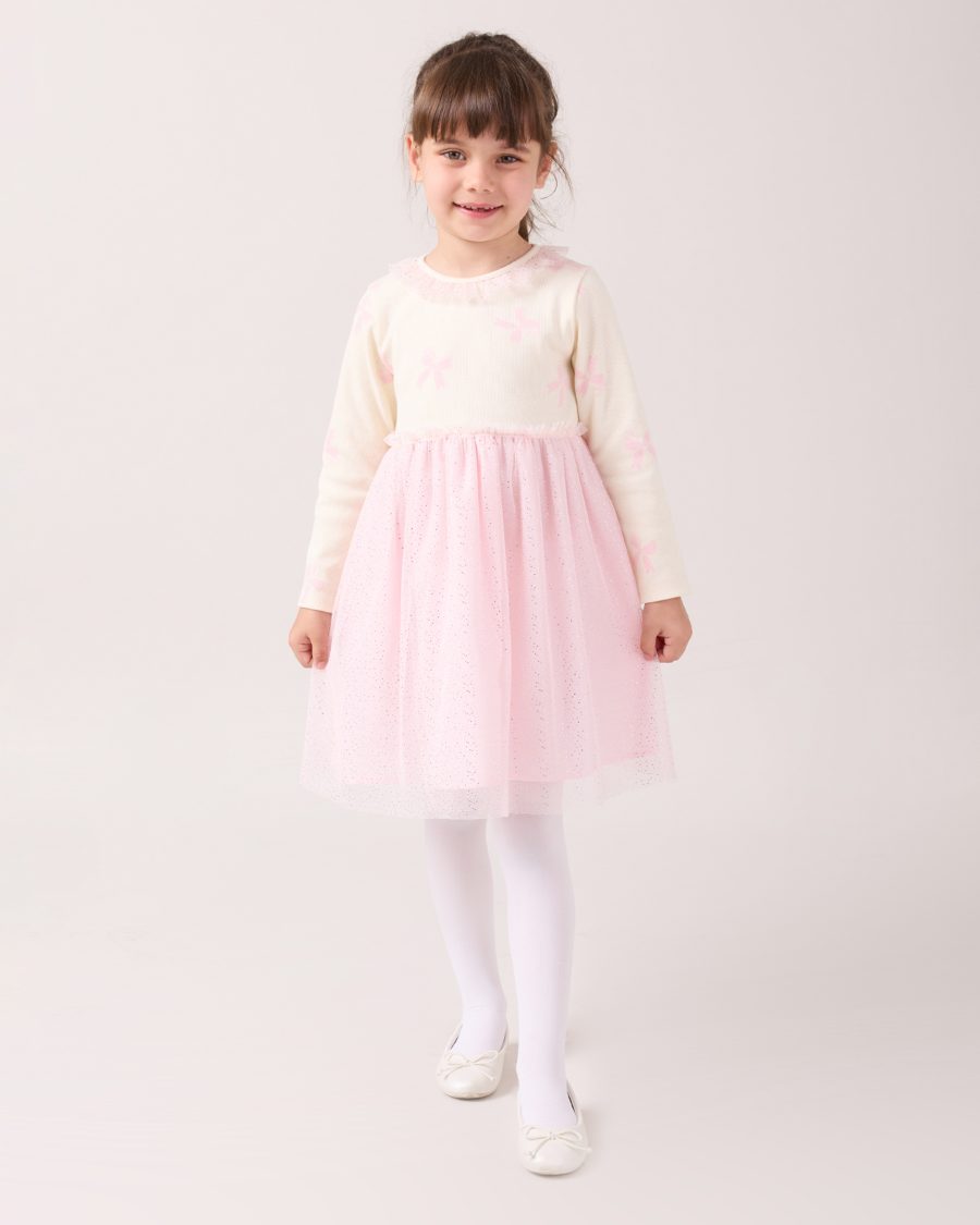 25501 12 scaled Girls Glitter Bow Print Full Sleeve Dress (2-5Y)