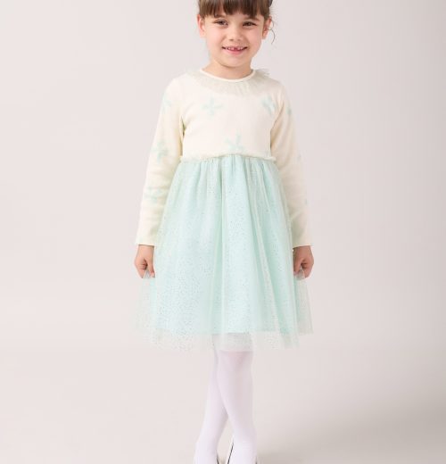 Girls Glitter Bow Print Full Sleeve Dress (2-5Y)