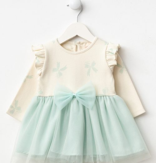 Baby Girls Bow Print Full Sleeve Net Dress (9M-3Y)