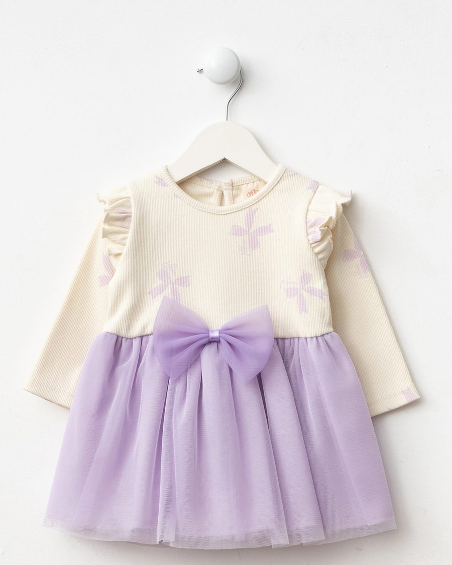 25502 9 scaled Baby Girls Bow Print Full Sleeve Net Dress (9M-3Y)