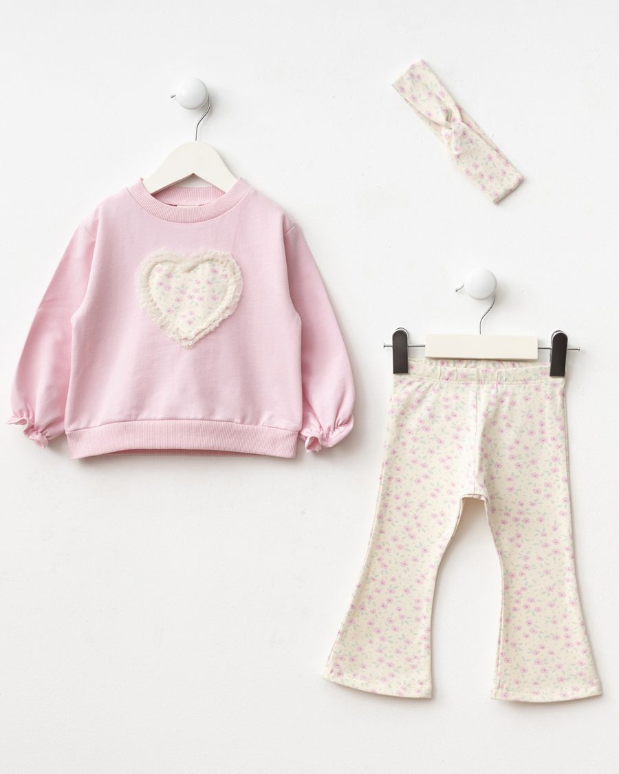 25506 1 scaled Baby Girls Floral Heart Print Top & Floral Leggings Set with Headband (9M-3Y)