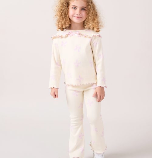 Girls Bow Print Frilly Collar Top & Leggings Set (2-6Y)