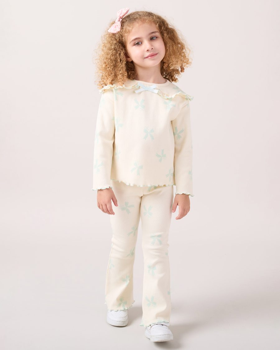 25512 14 scaled Girls Bow Print Frilly Collar Top & Leggings Set (2-6Y)