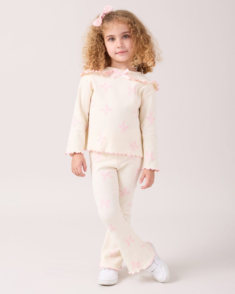 25512 2 scaled Girls Bow Print Frilly Collar Top & Leggings Set (2-6Y)