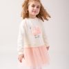 25514 2 Girls Petal Swan Print Full Sleeve Dress (3-7Y)