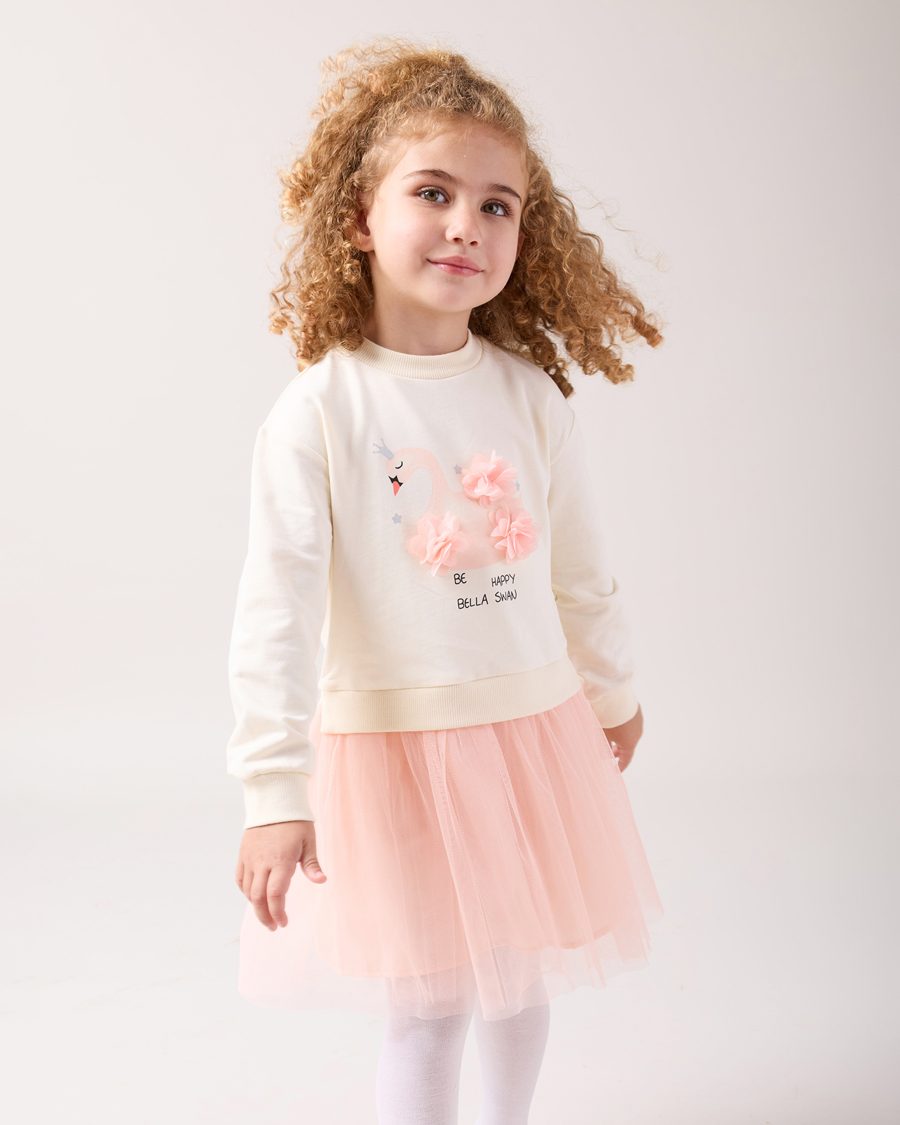 25514 2 scaled Girls Petal Swan Print Full Sleeve Dress (3-7Y)