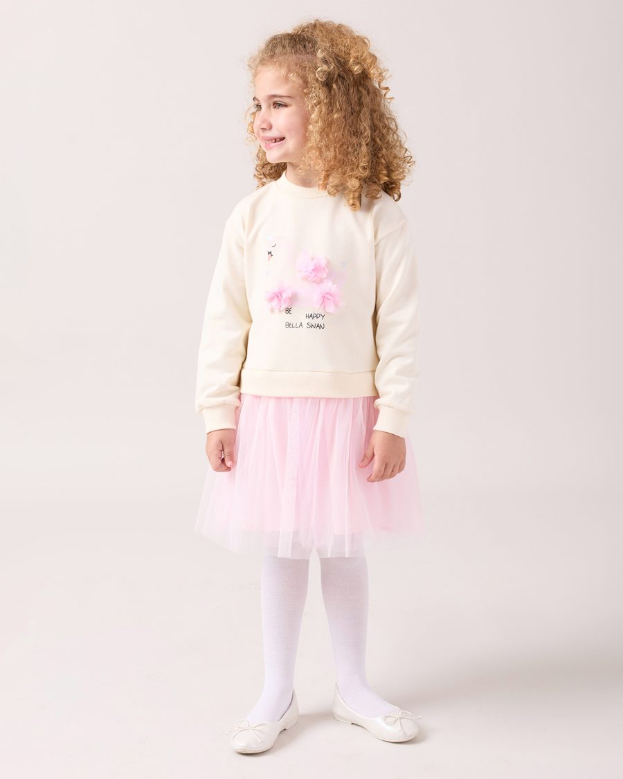 25514 5 scaled Girls Petal Swan Print Full Sleeve Dress (3-7Y)