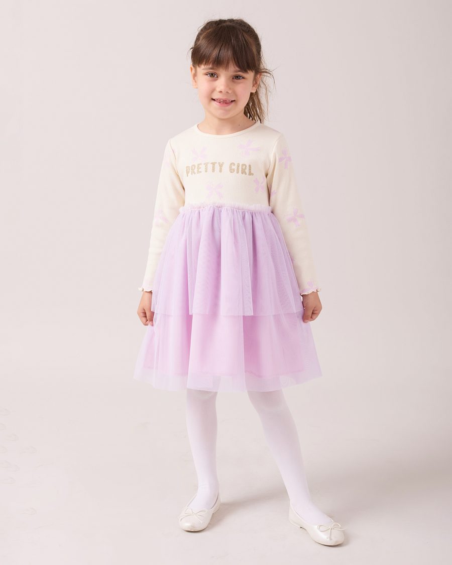 25515 9 scaled Girls Glitter "Pretty Girl" Bow Print Full Sleeve Dress (2-6Y)
