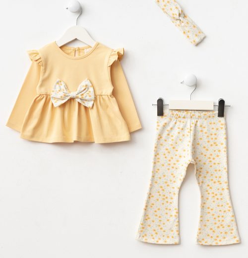 Baby Girls Floral Print Bow Top & Floral Leggings Set with Headband (9M-3Y)