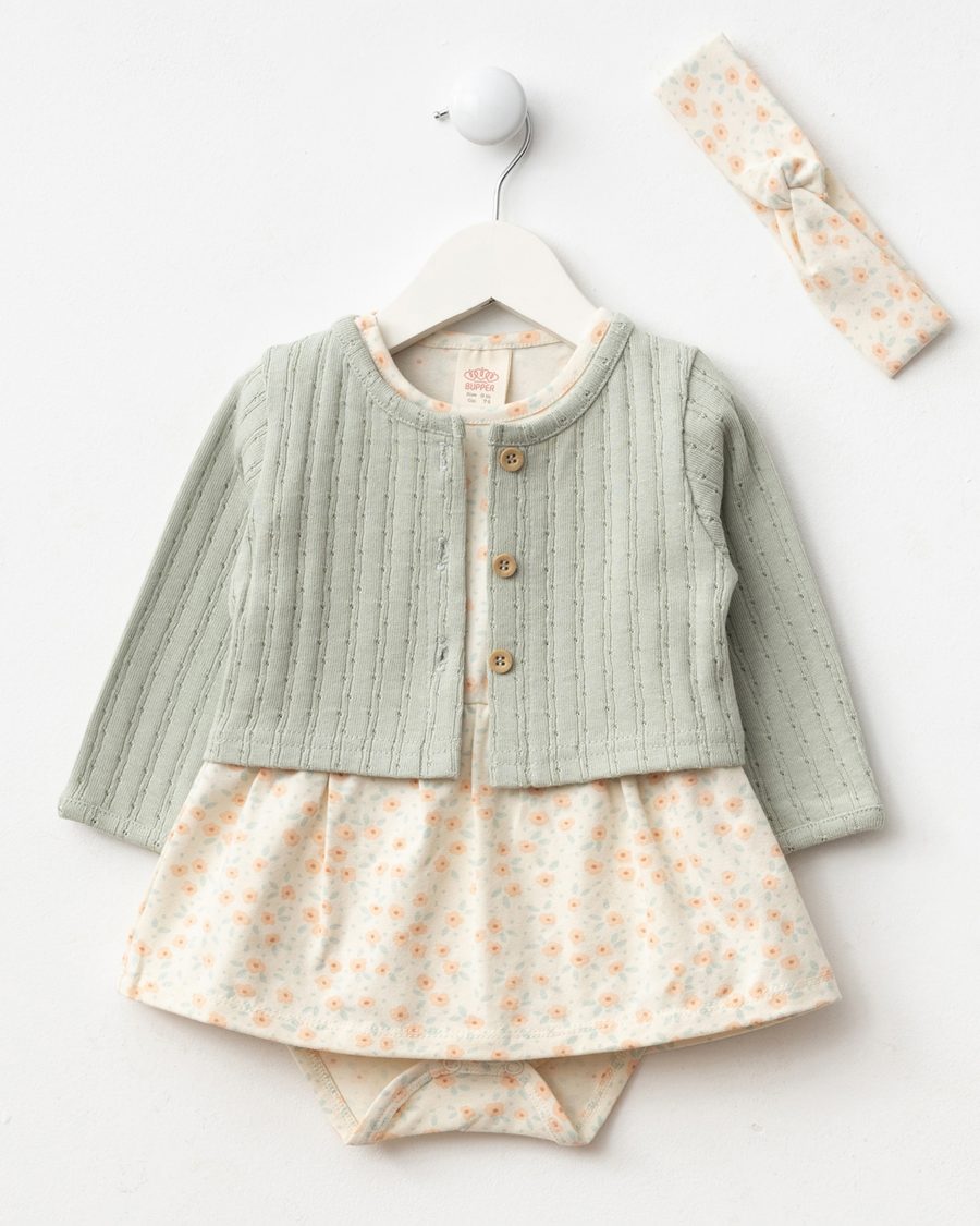 25519 13 scaled Baby Girls Floral Print Romper Dress with Cardigan Set with Headband (6-18M)