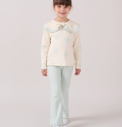 Girls Bow Print Frilly Collar Top & Leggings Set (2-6Y)