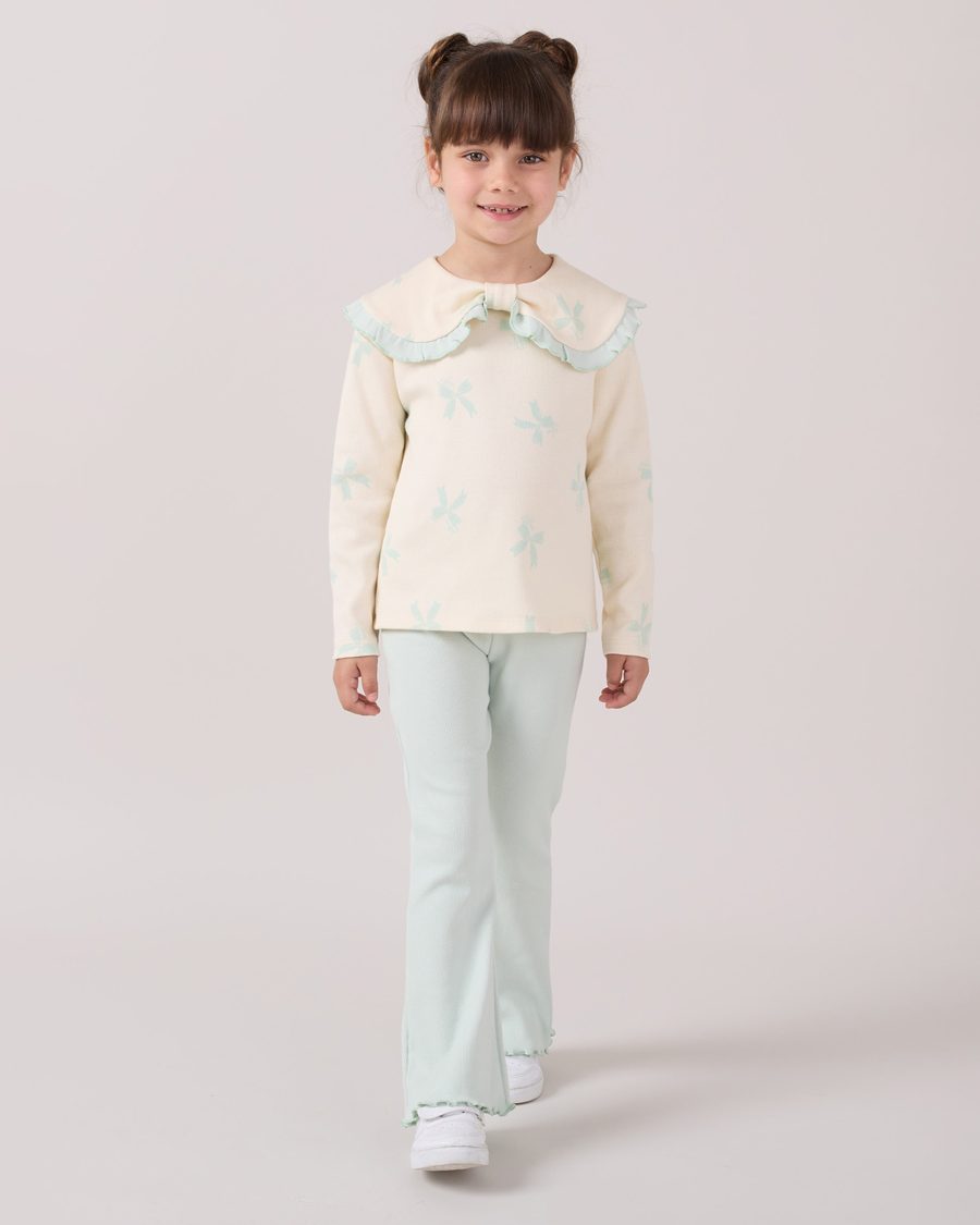 25523 11 scaled Girls Bow Print Frilly Collar Top & Leggings Set (2-6Y)