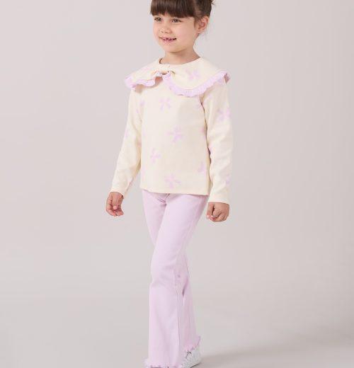 Girls Bow Print Frilly Collar Top & Leggings Set (2-6Y)