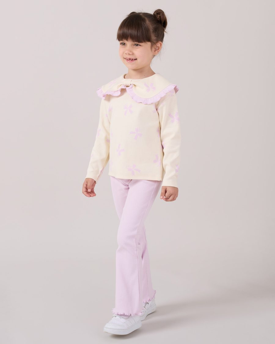 25523 8 scaled Girls Bow Print Frilly Collar Top & Leggings Set (2-6Y)