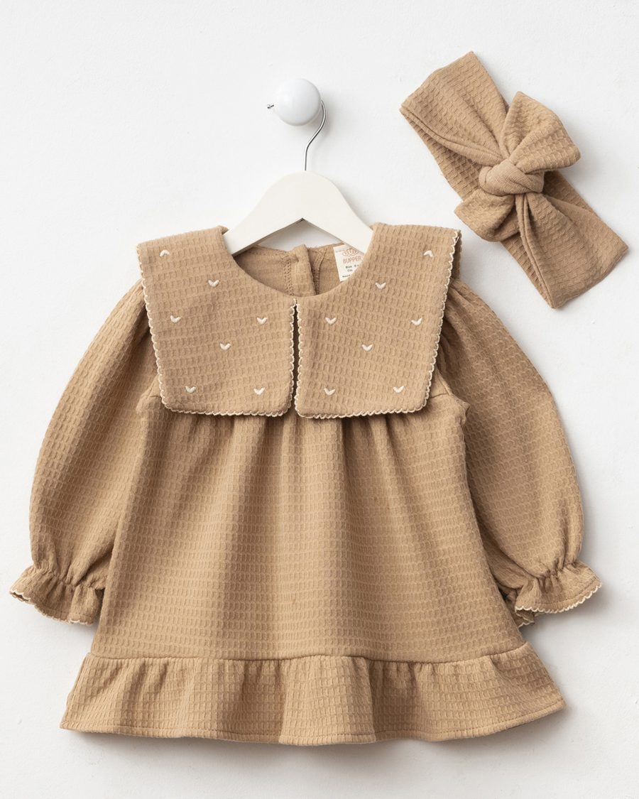 25524 1 scaled Baby Girls Heart Embroidered Embossed Full Sleeve Dress with Headband (6-24M)