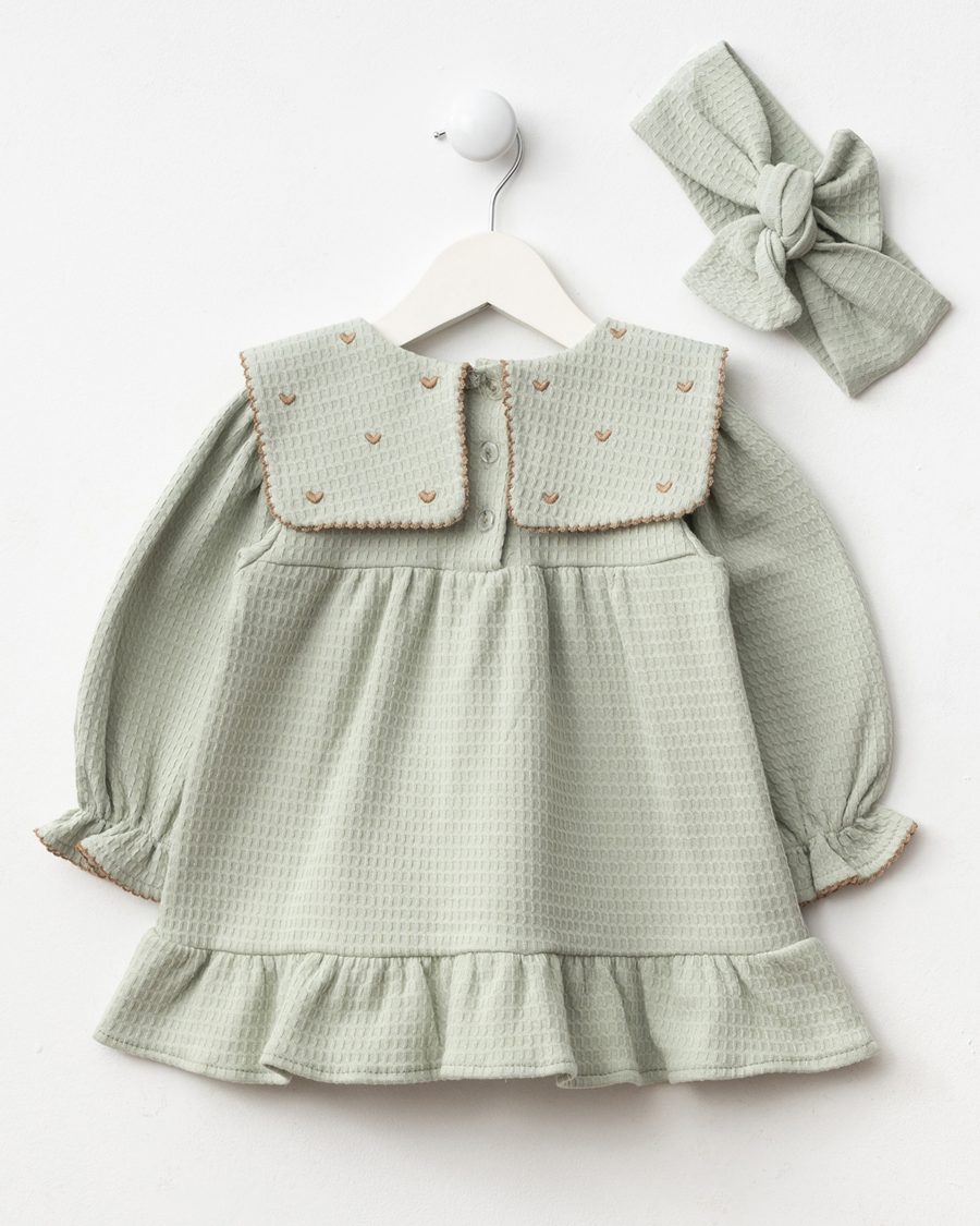 25524 10 scaled Baby Girls Heart Embroidered Embossed Full Sleeve Dress with Headband (6-24M)