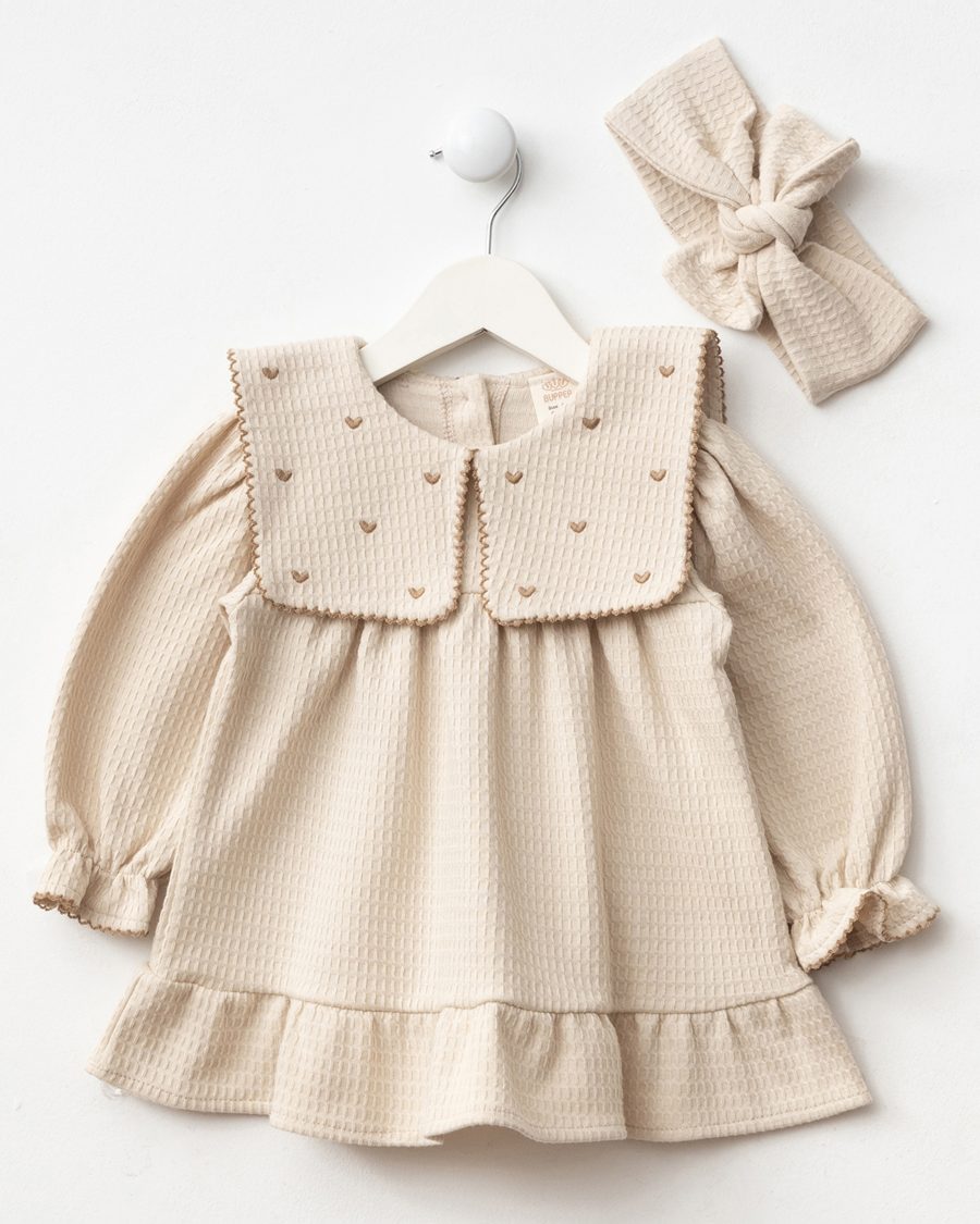 25524 16 scaled Baby Girls Heart Embroidered Embossed Full Sleeve Dress with Headband (6-24M)