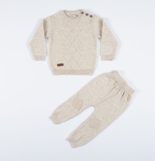 Baby Boys Knitted Diamond Embossed Jumper & Bottoms Set (1-3Y)